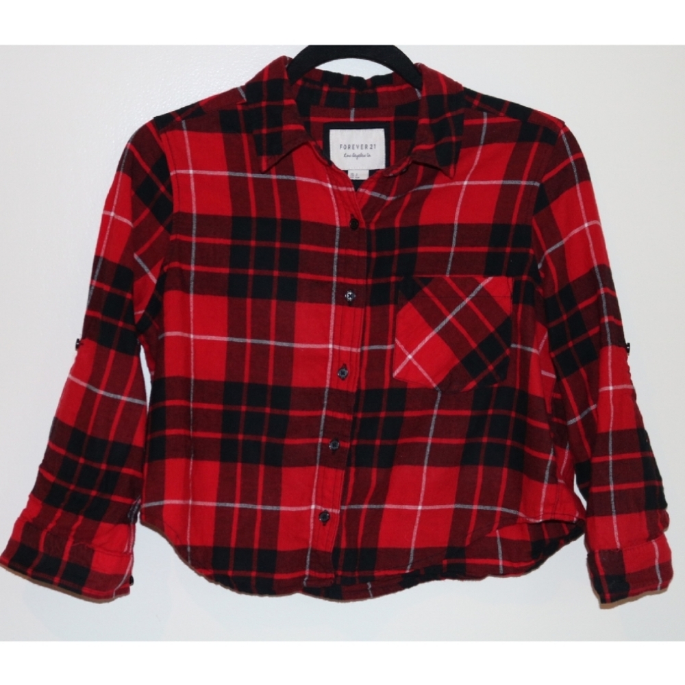 FOREVER 21 Plaid Red flannel Crop Top size small